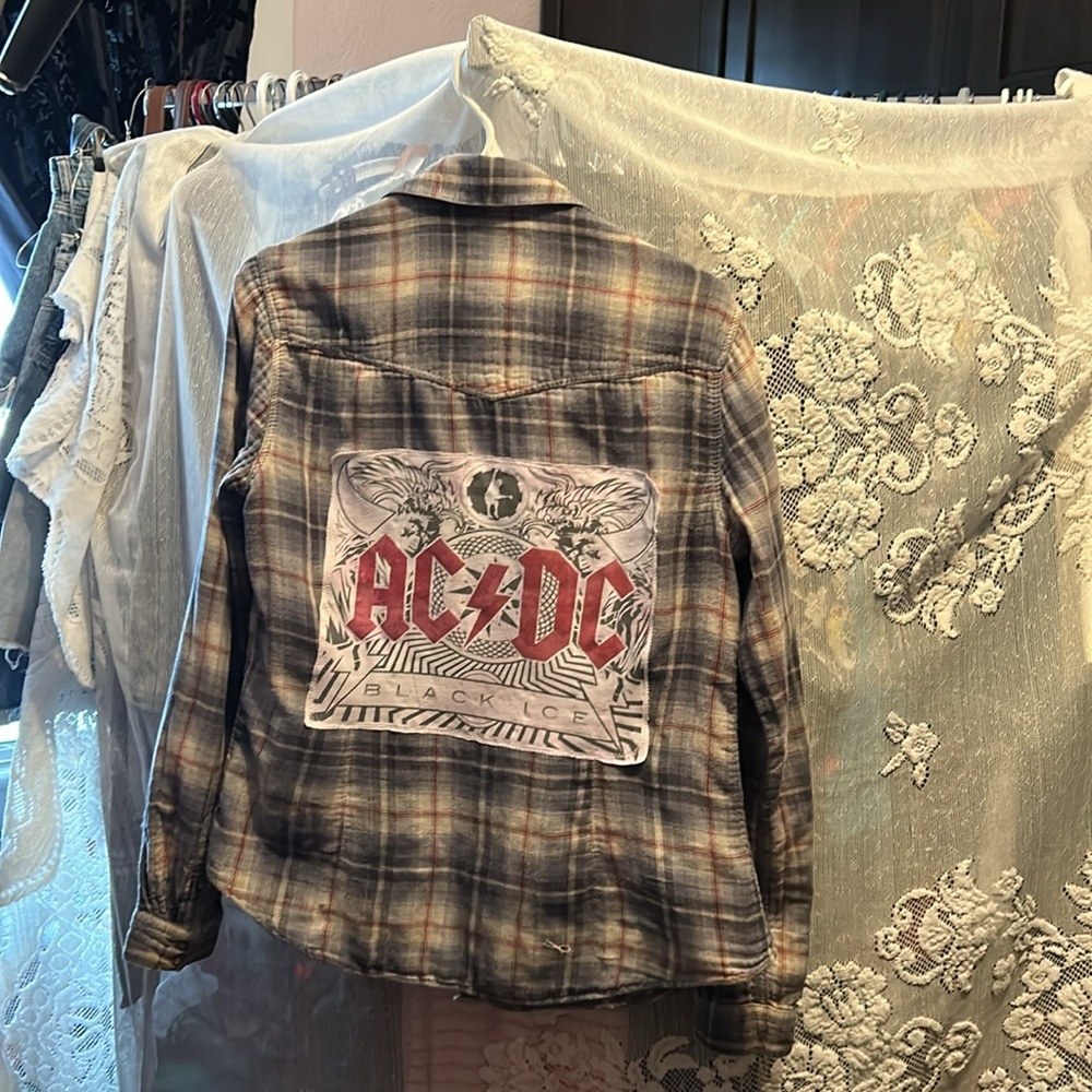 #1129 AC DC Plaid Button-Up Shirt